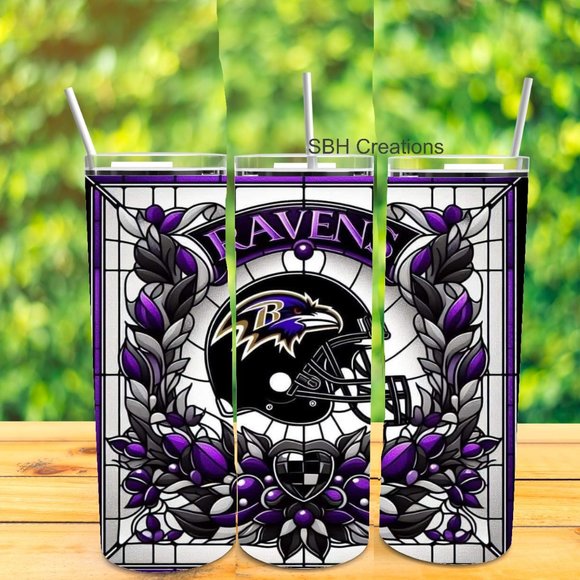 20 oz Ravens theme stain glass insulated Tumbler - Picture 1 of 1